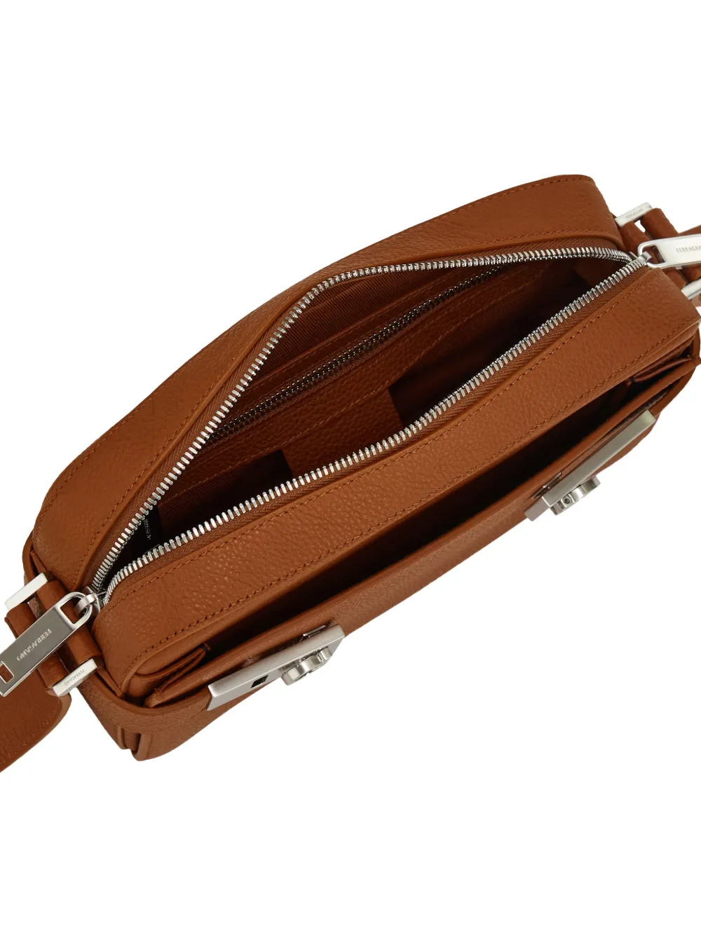 Ferragamo East-west Crossbody Bag With Gancini Buckles In Brown