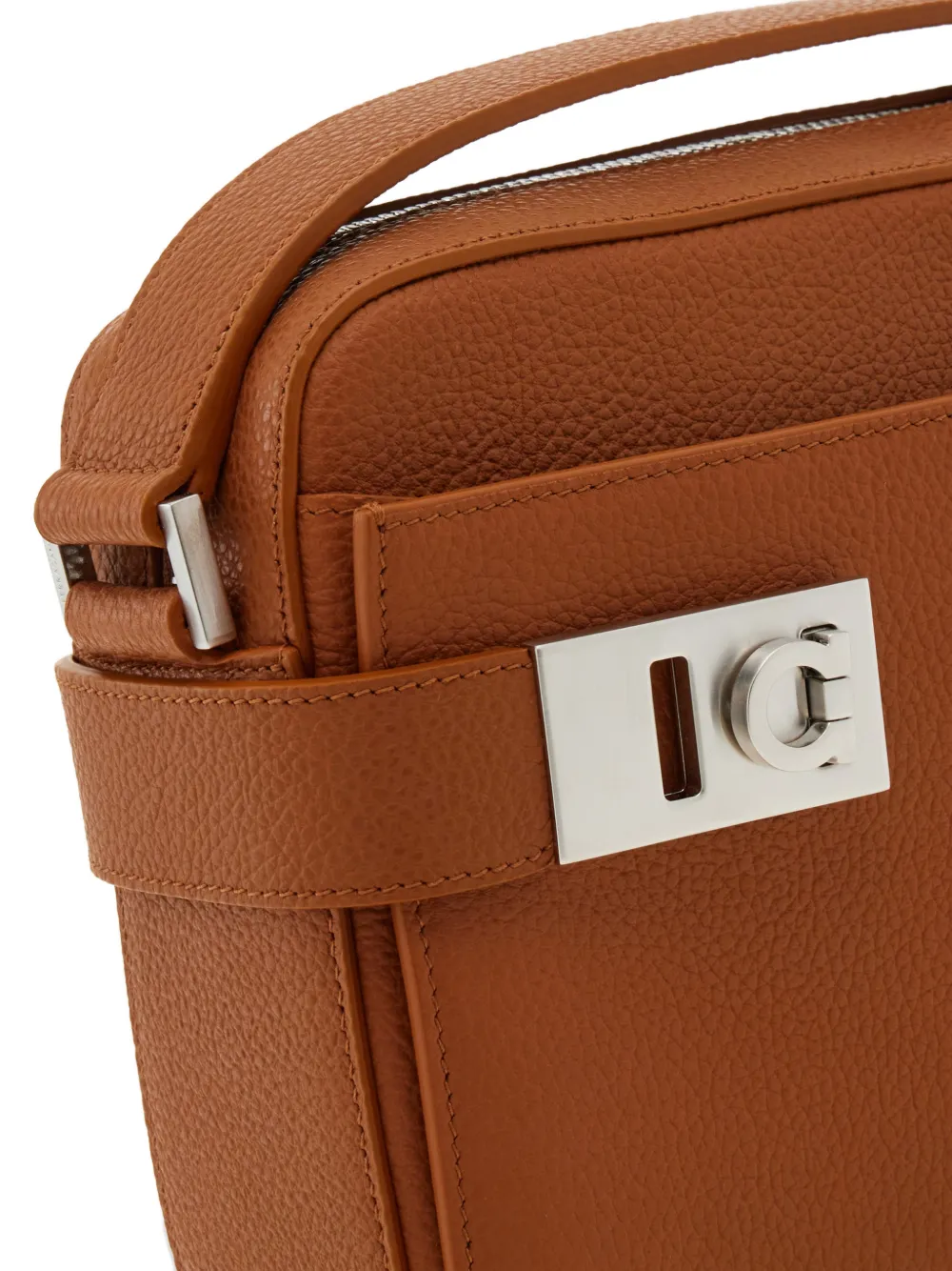 Ferragamo East-west Crossbody Bag With Gancini Buckles In Brown