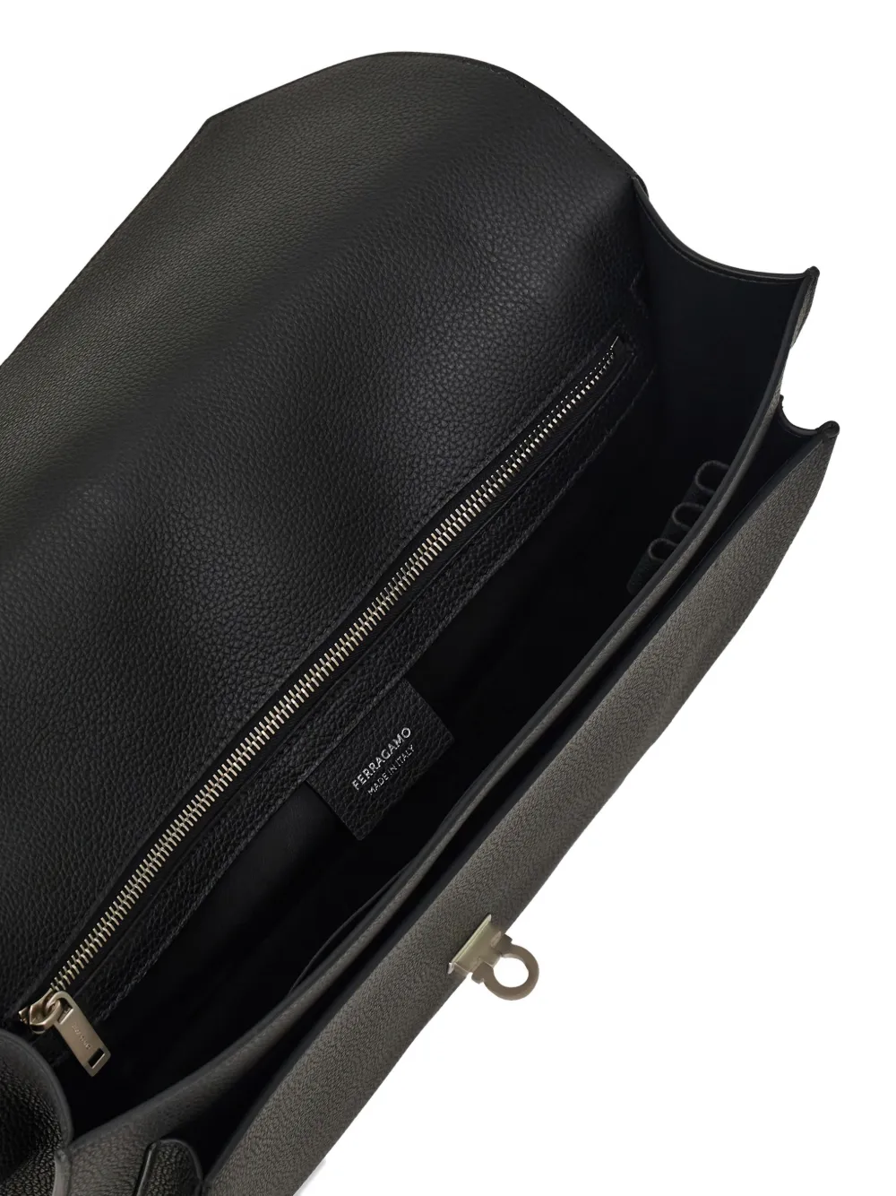 Ferragamo Clasp Textured Hug Briefcase In Black