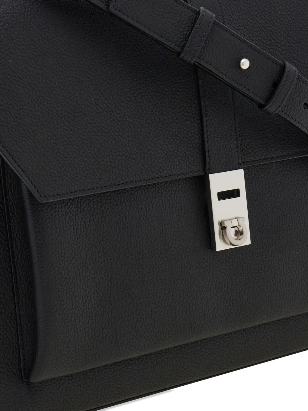Ferragamo Clasp Textured Hug Briefcase In Black