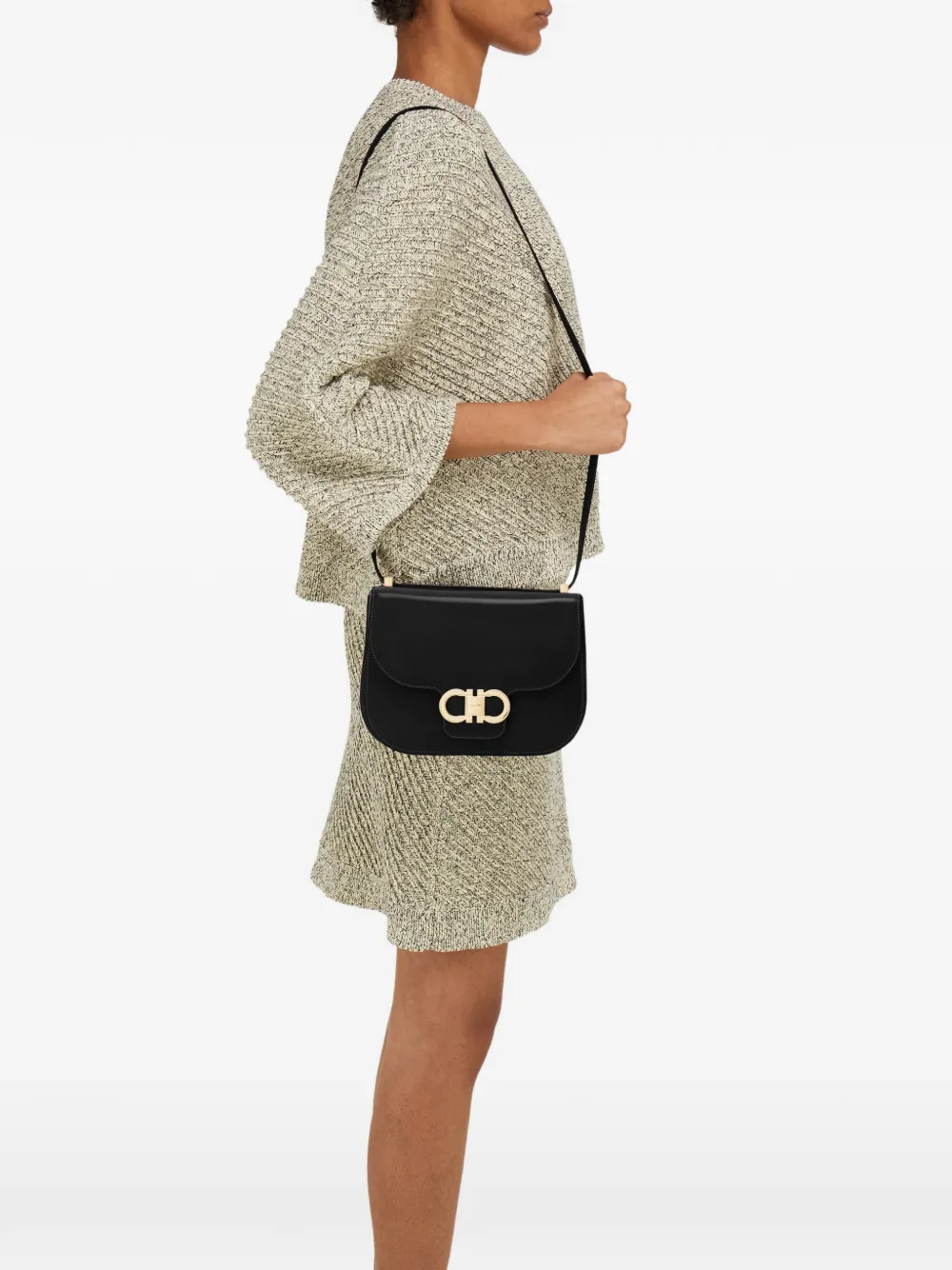 Ferragamo Gancini Flap Crossbody Bag In Black