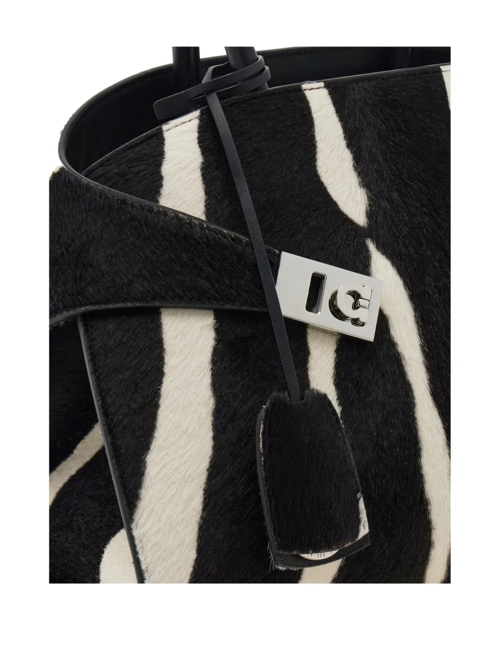 Ferragamo Zebra Print Buckle Hug Tote Bag In Black