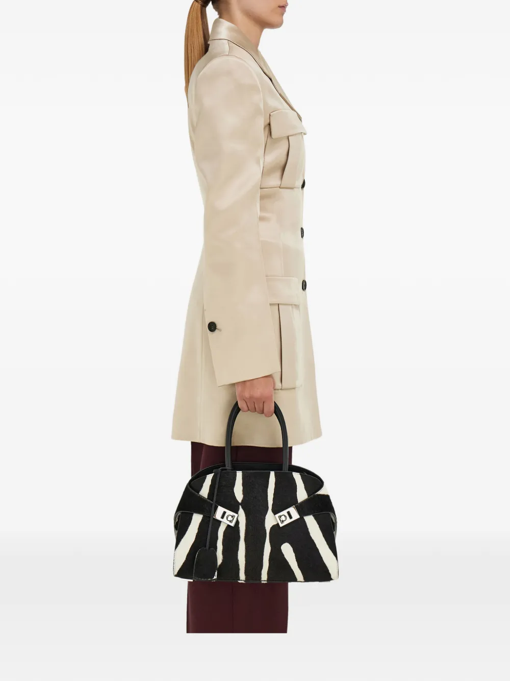 Ferragamo Zebra Print Buckle Hug Tote Bag In Black