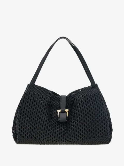 large woven-effect leather tote bag
