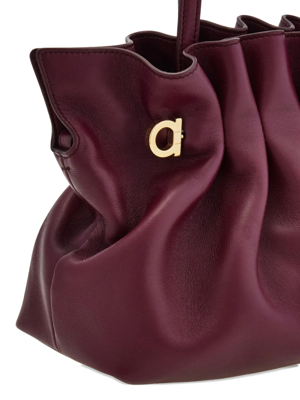Ferragamo Small Double-gancini Gathered Shoulder Bag In Burgundy
