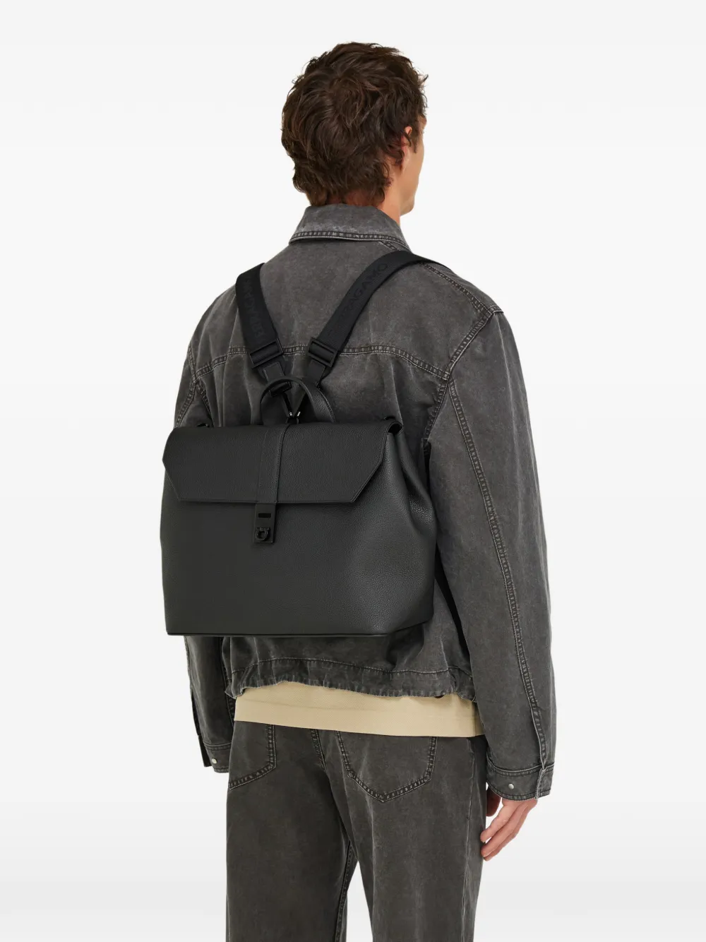  Ferragamo Hug Buckle Hybrid Briefcase-backpack-messenger - Black 