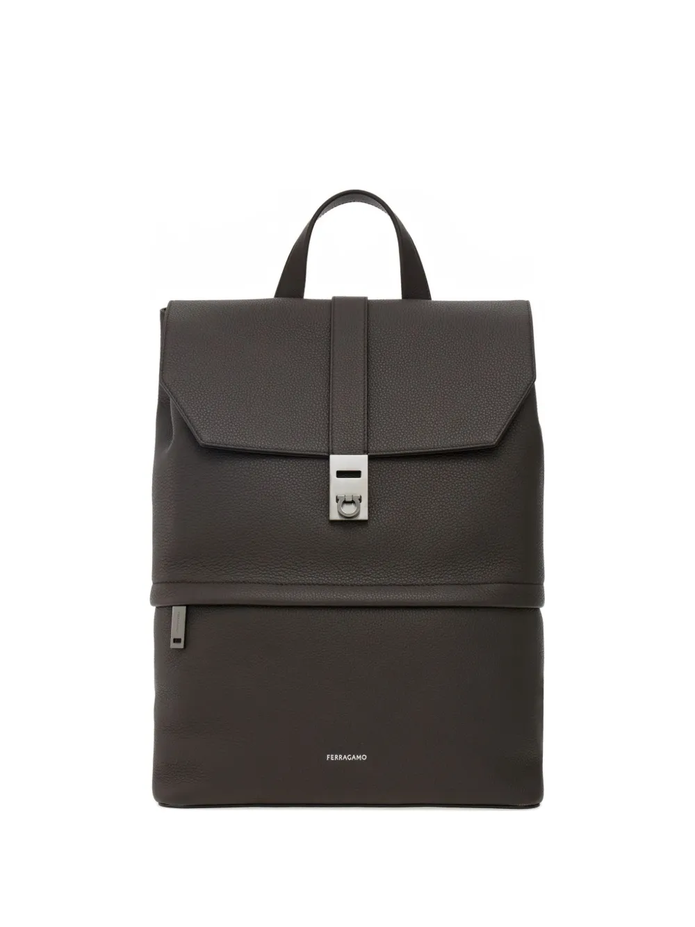 Ferragamo Gancini-buckle Zipped Backpack In Gray