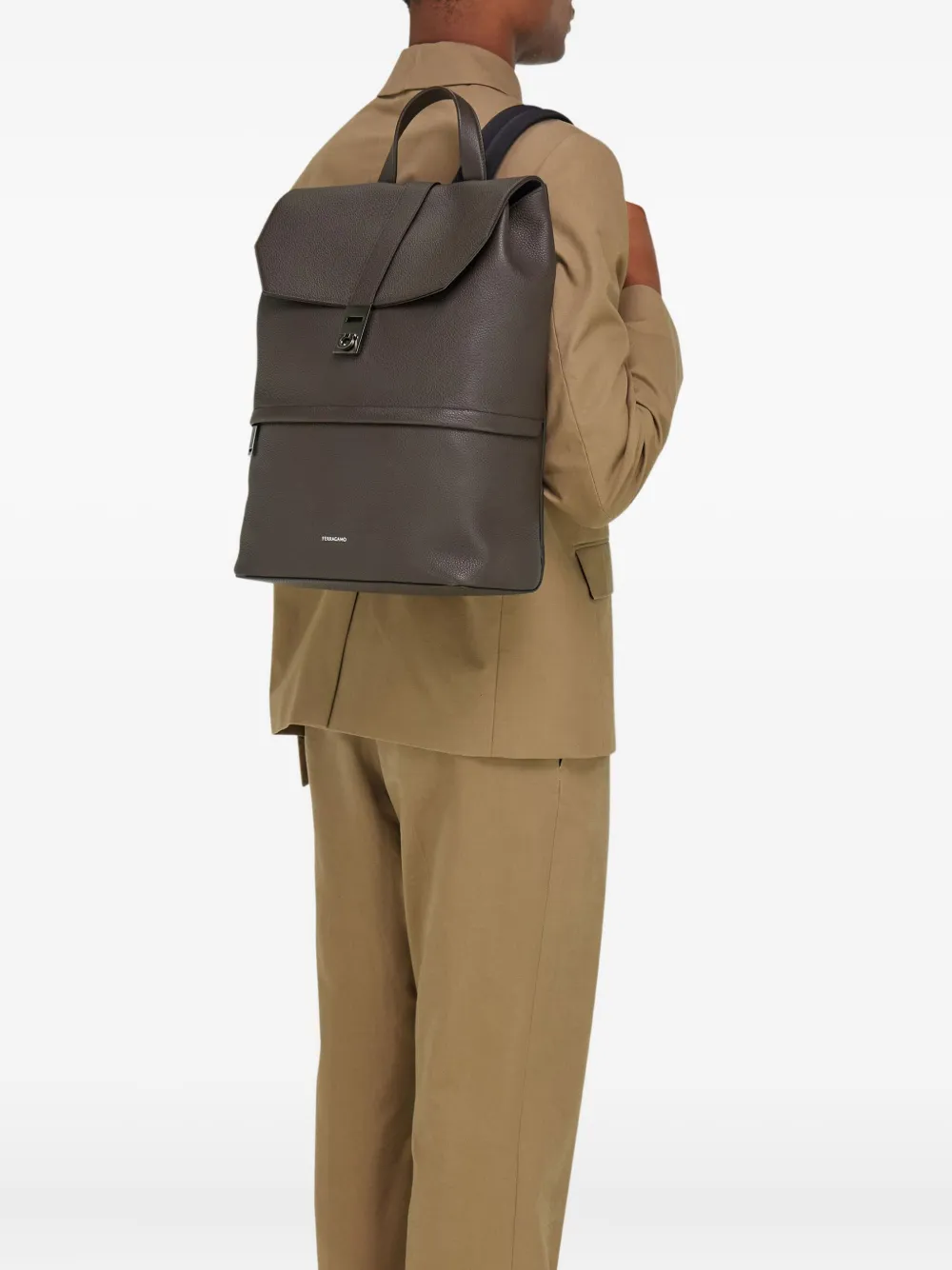 Ferragamo Gancini-buckle Zipped Backpack In Gray