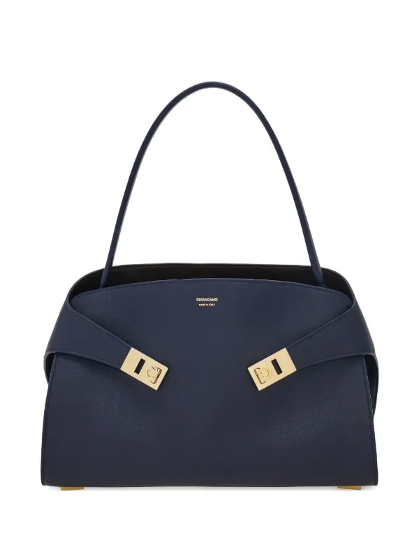 Ferragamo Hug Soft Bicolor Shoulder Bag M in Blue