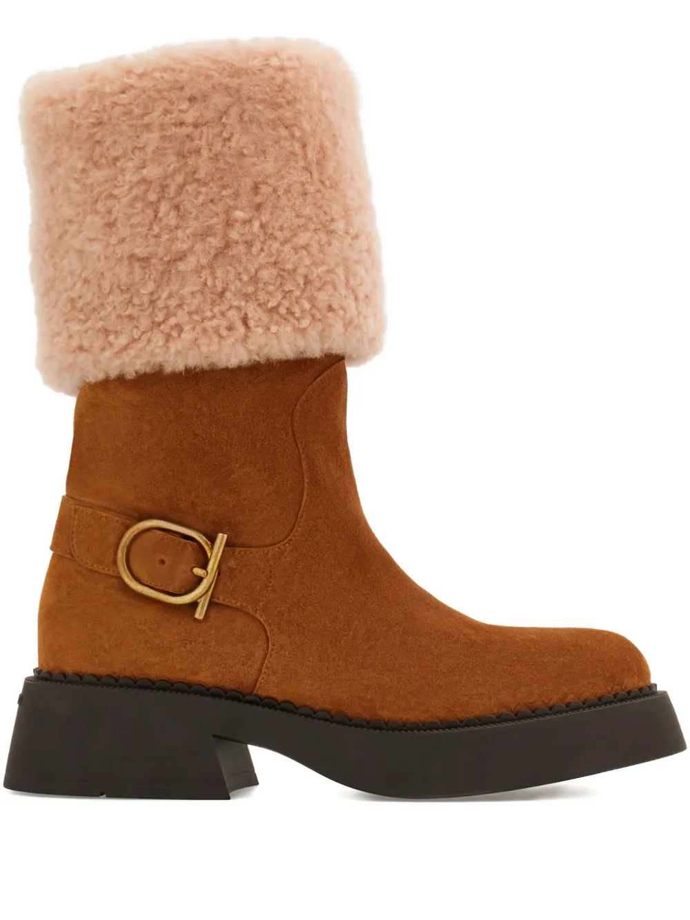 Ferragamo shearling buckle ankle boots - Brown