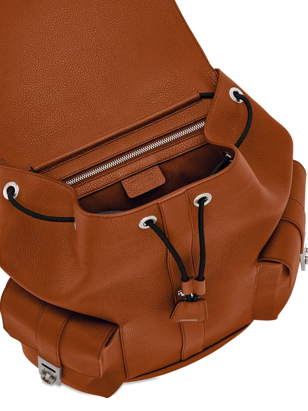 Ferragamo Drawstring Leather Backpack In Brown