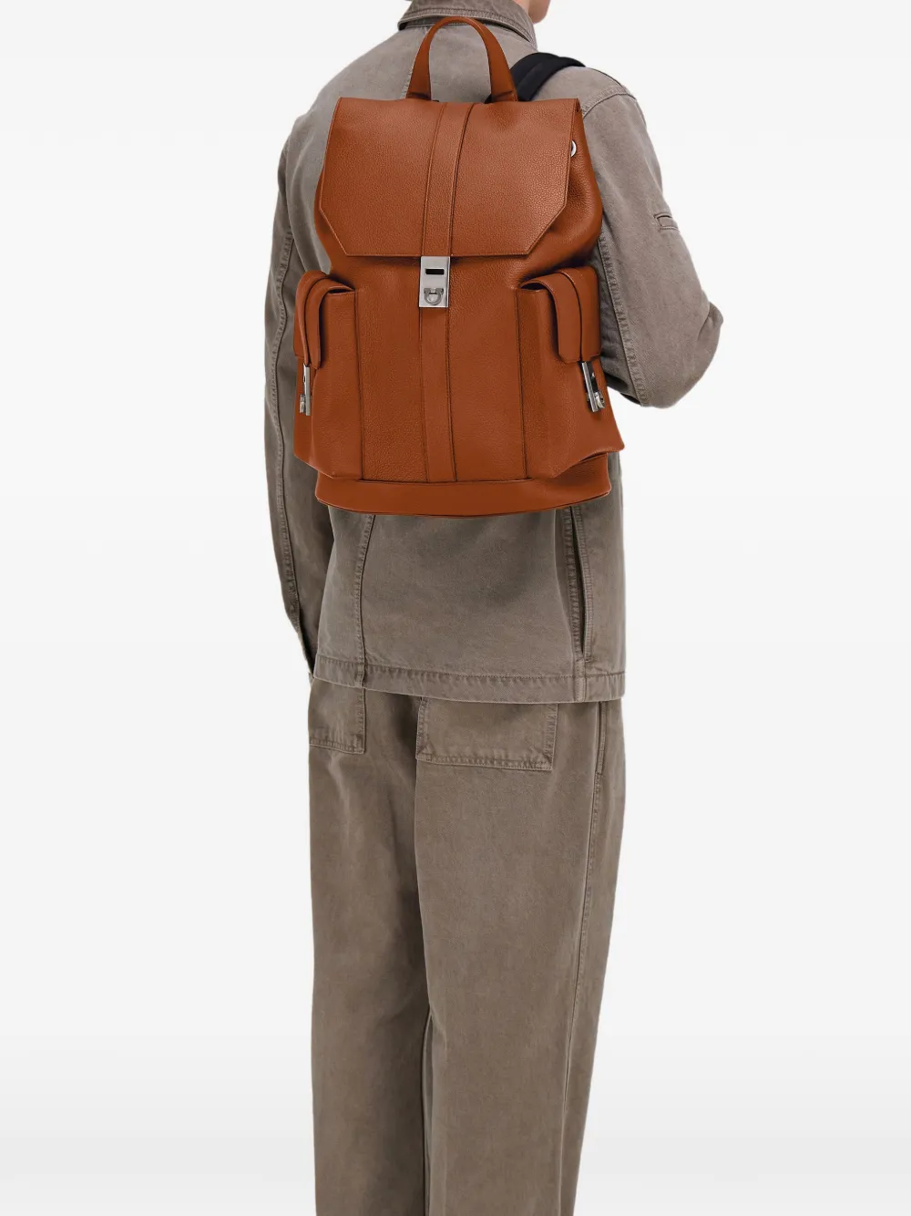 Ferragamo Drawstring Leather Backpack In Brown