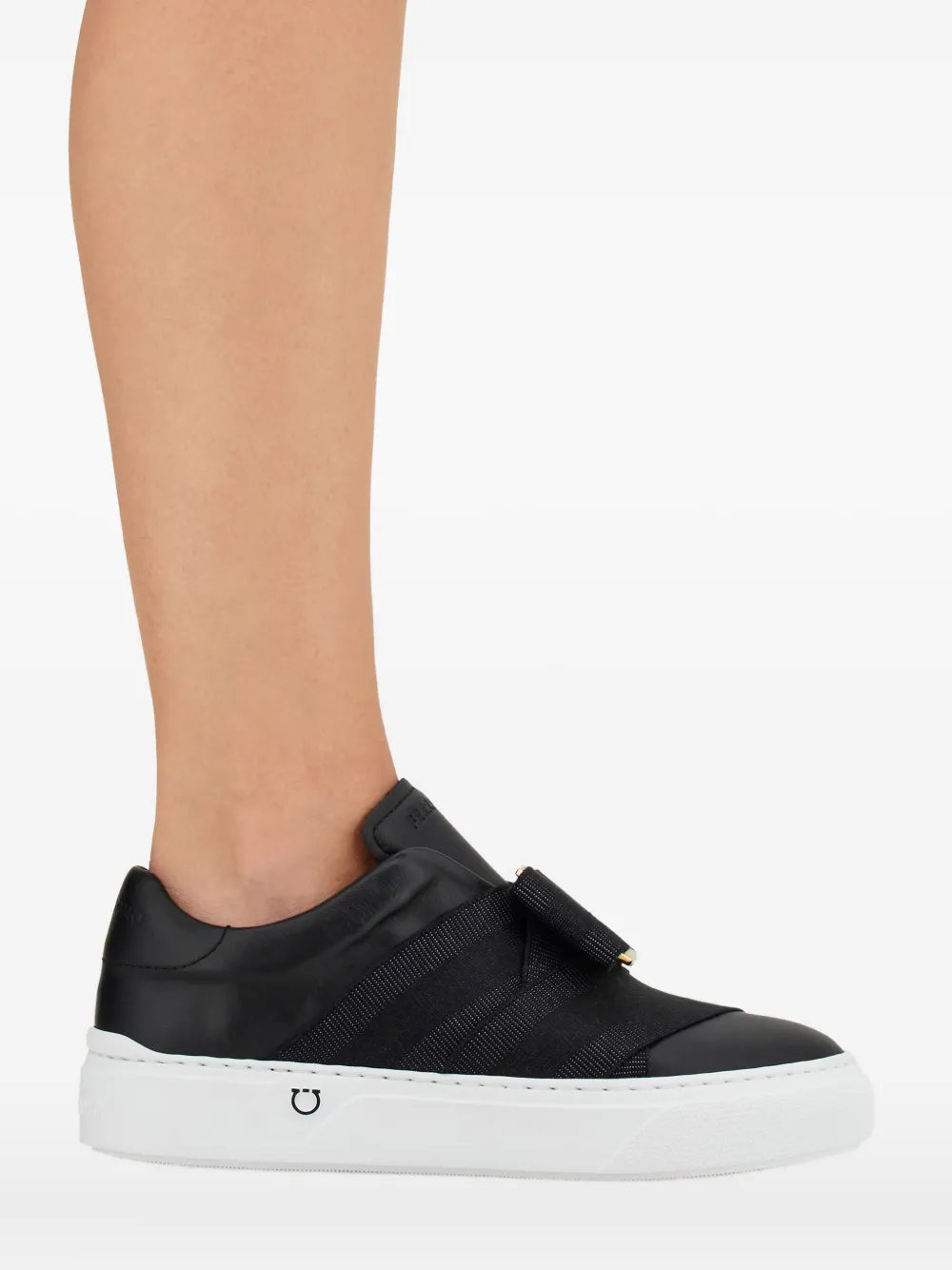 Ferragamo Slip On Sneaker With Maxi Bow Detail In Black
