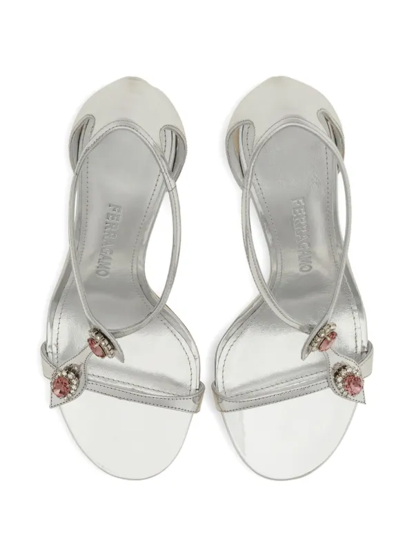 Ferragamo flower-motif crystal-embellished Sandals | Silver | FARFETCH