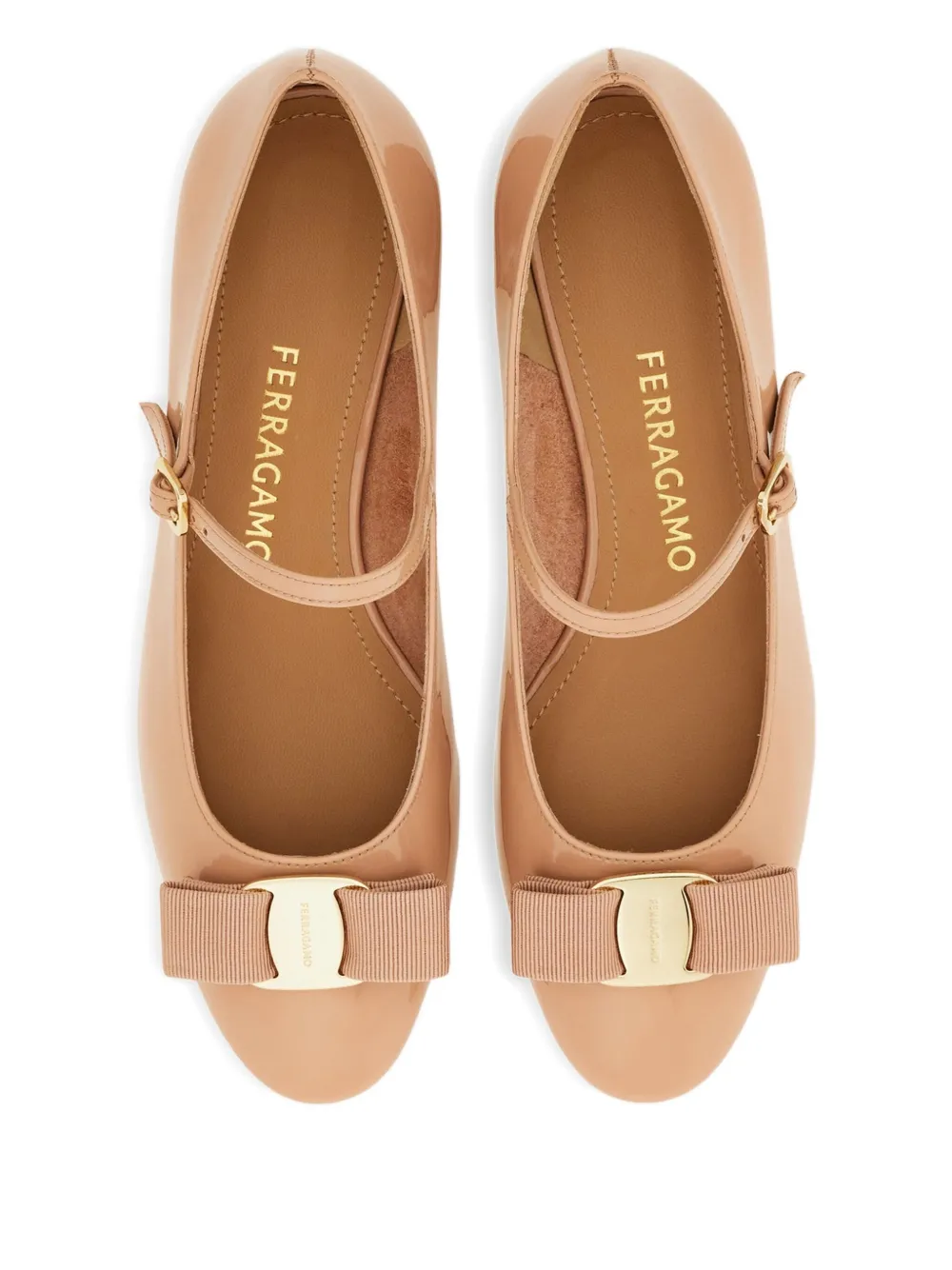 Ferragamo Mary Jane 30mm pumps met strik Beige