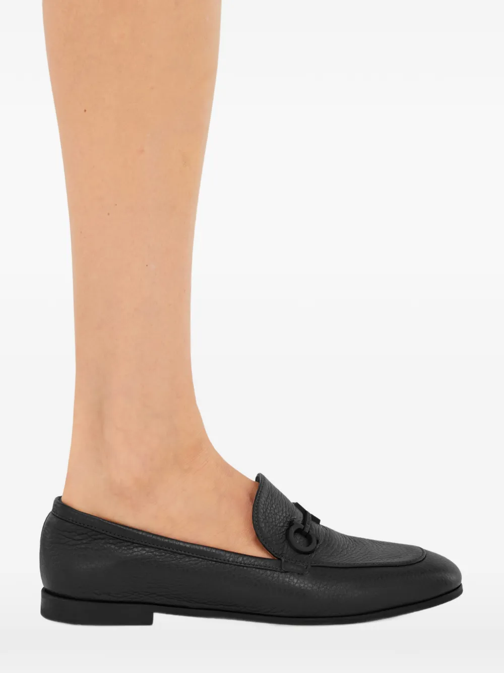Ferragamo Gancini Almond-toe Loafers In Black