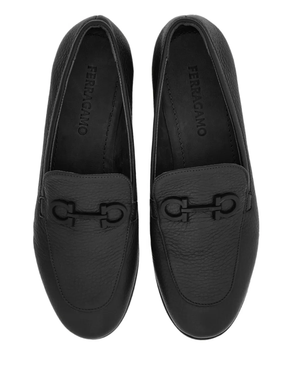 Ferragamo Gancini Almond-toe Loafers In Black