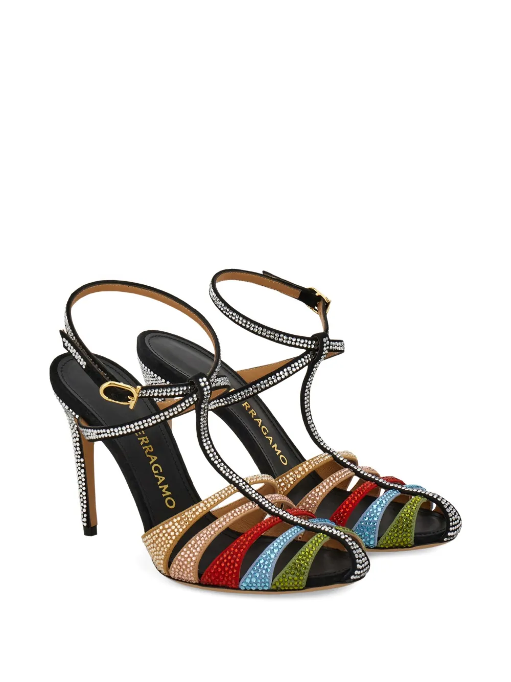 Ferragamo 90mm gekooide sandalen verfraaid met kristallen Zwart