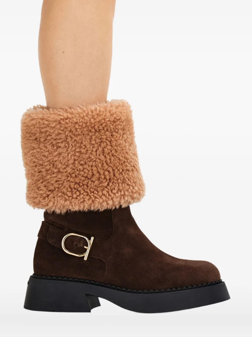 Ferragamo Enkellaarzen met gespdetails Bruin
