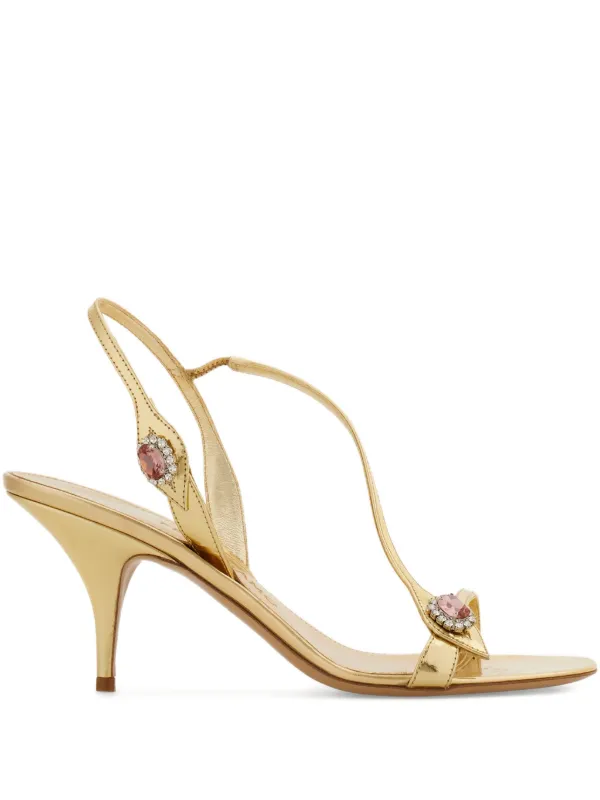 Ferragamo Crystal Embellished Sandals in Gold