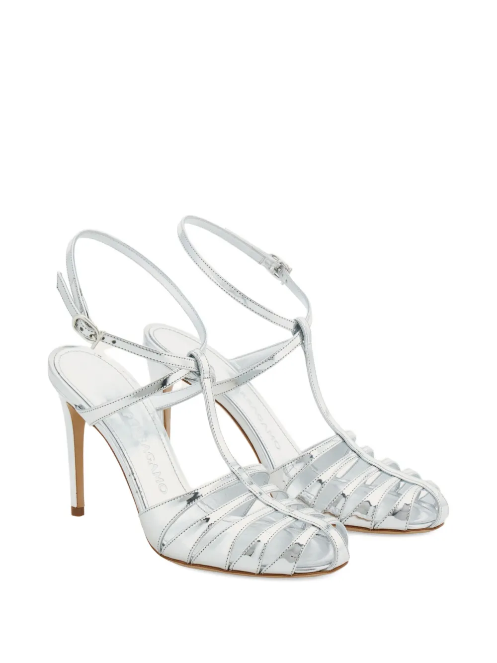 Ferragamo 90mm gekooide stiletto sandalen Zilver