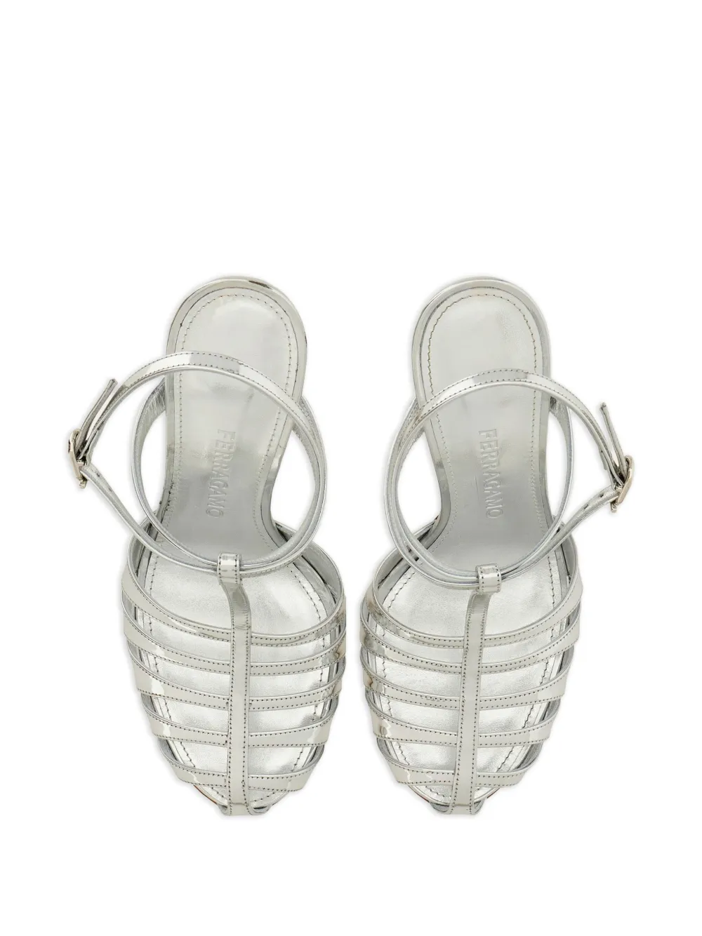 Ferragamo 90mm gekooide stiletto sandalen Zilver
