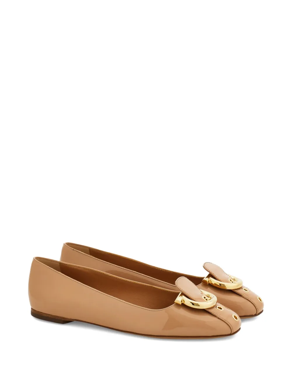 Ferragamo Ballerina's met gancini bandje - Beige