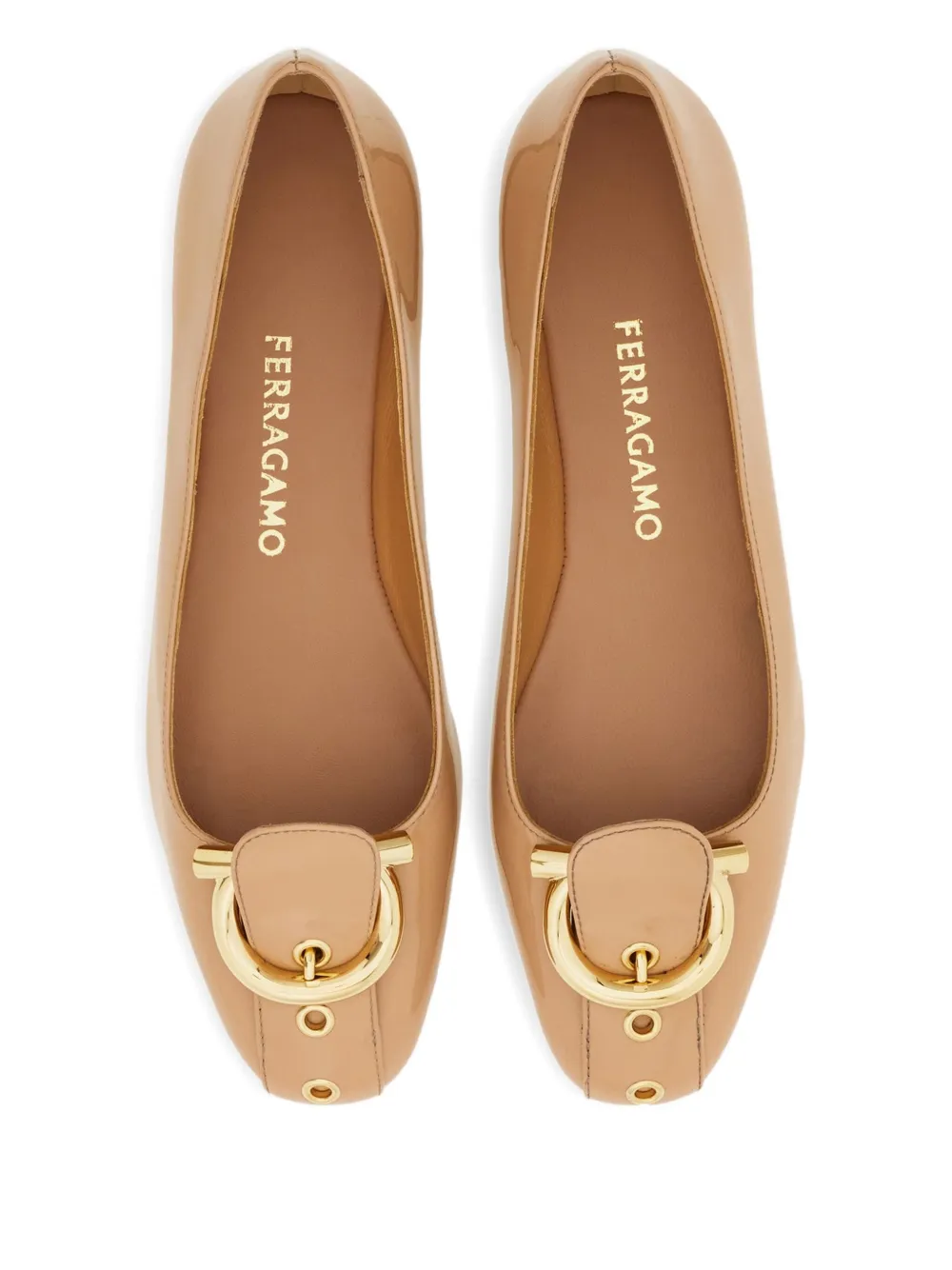Ferragamo Ballerina's met gancini bandje Beige