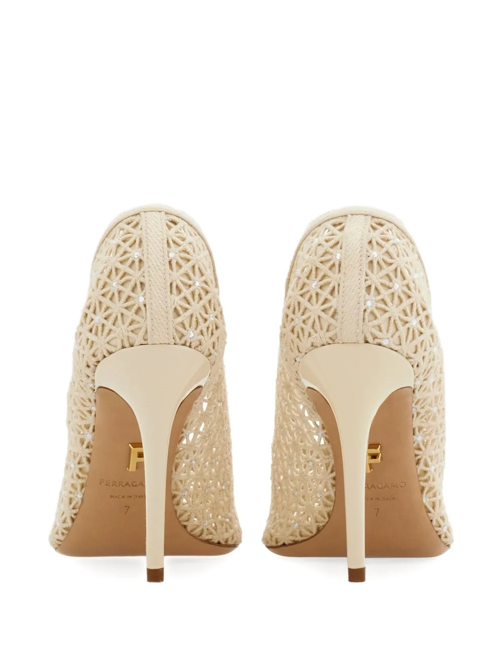 Ferragamo 90mm macramé pumps Wit