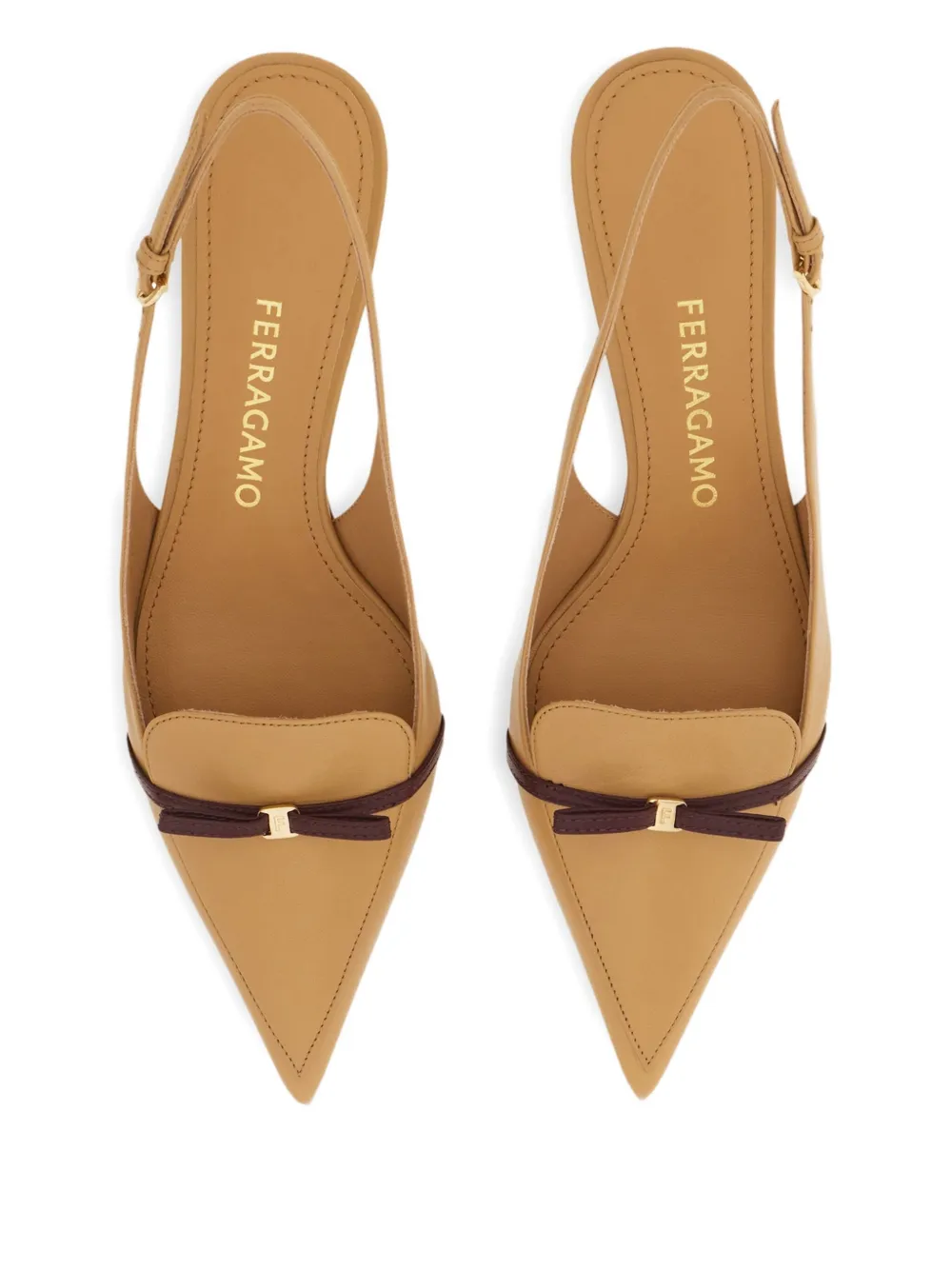 Ferragamo 40mm slingback met puntige strik Bruin