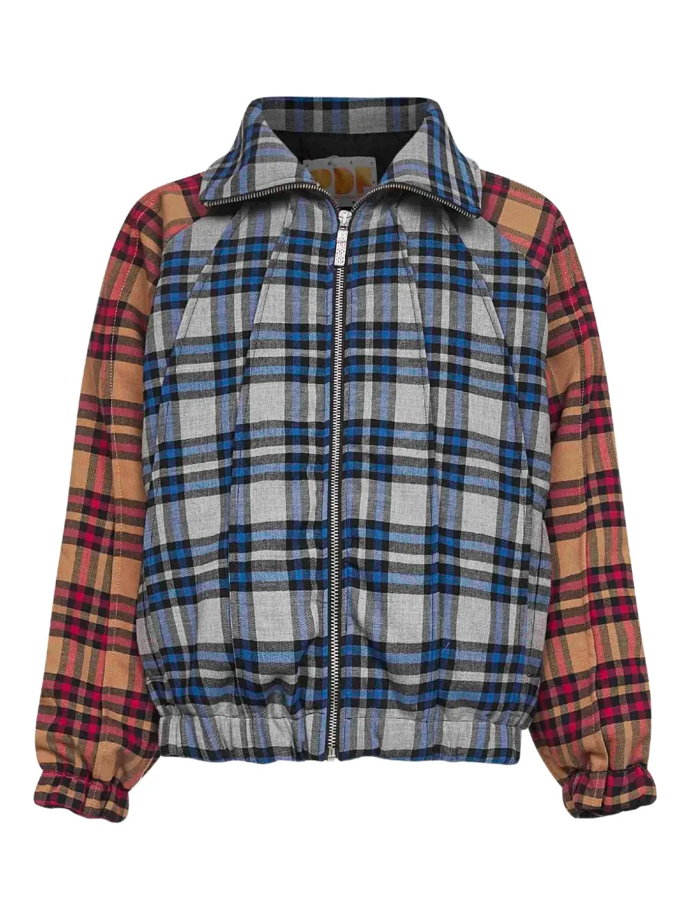 PDF patchwork-check raglan jacket - グレー PDF patchwork-check raglan jacket - グレー
