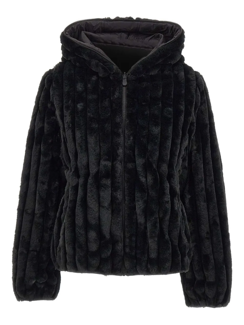 Save The Duck ribbed faux-fur hooded jacket | Black | Image 1
