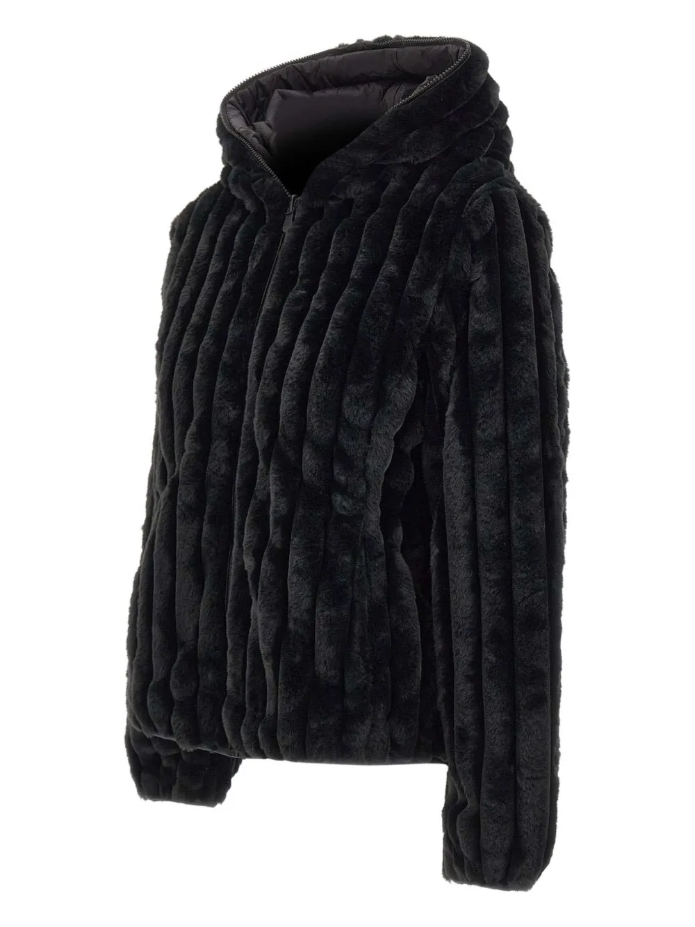 Save The Duck Ribbed Faux-fur Hooded Jacket In Black