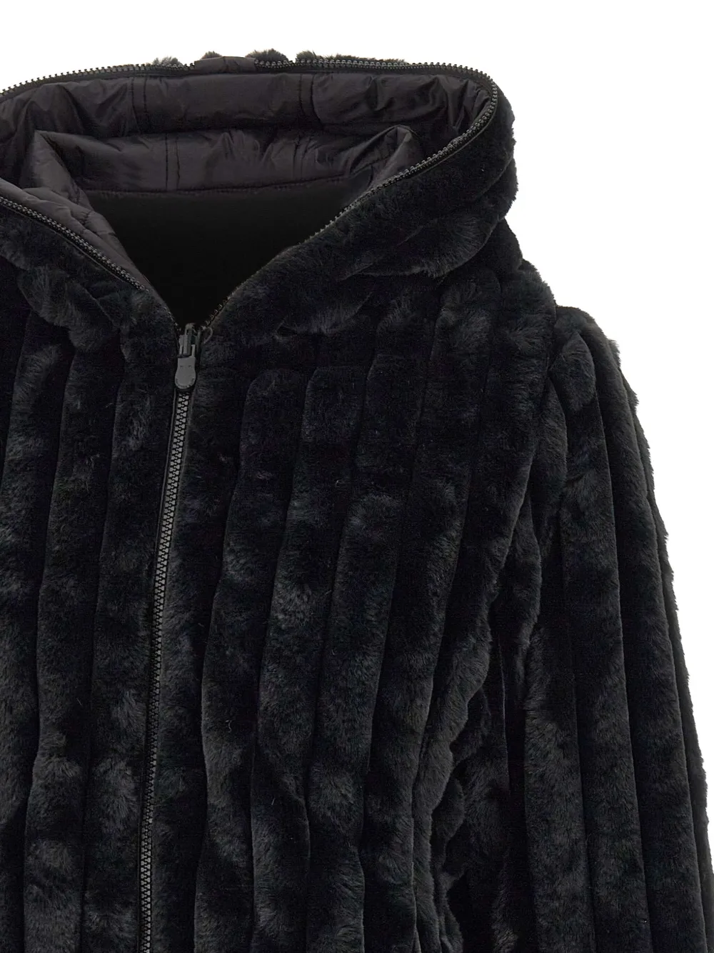 Save The Duck Ribbed Faux-fur Hooded Jacket In Black