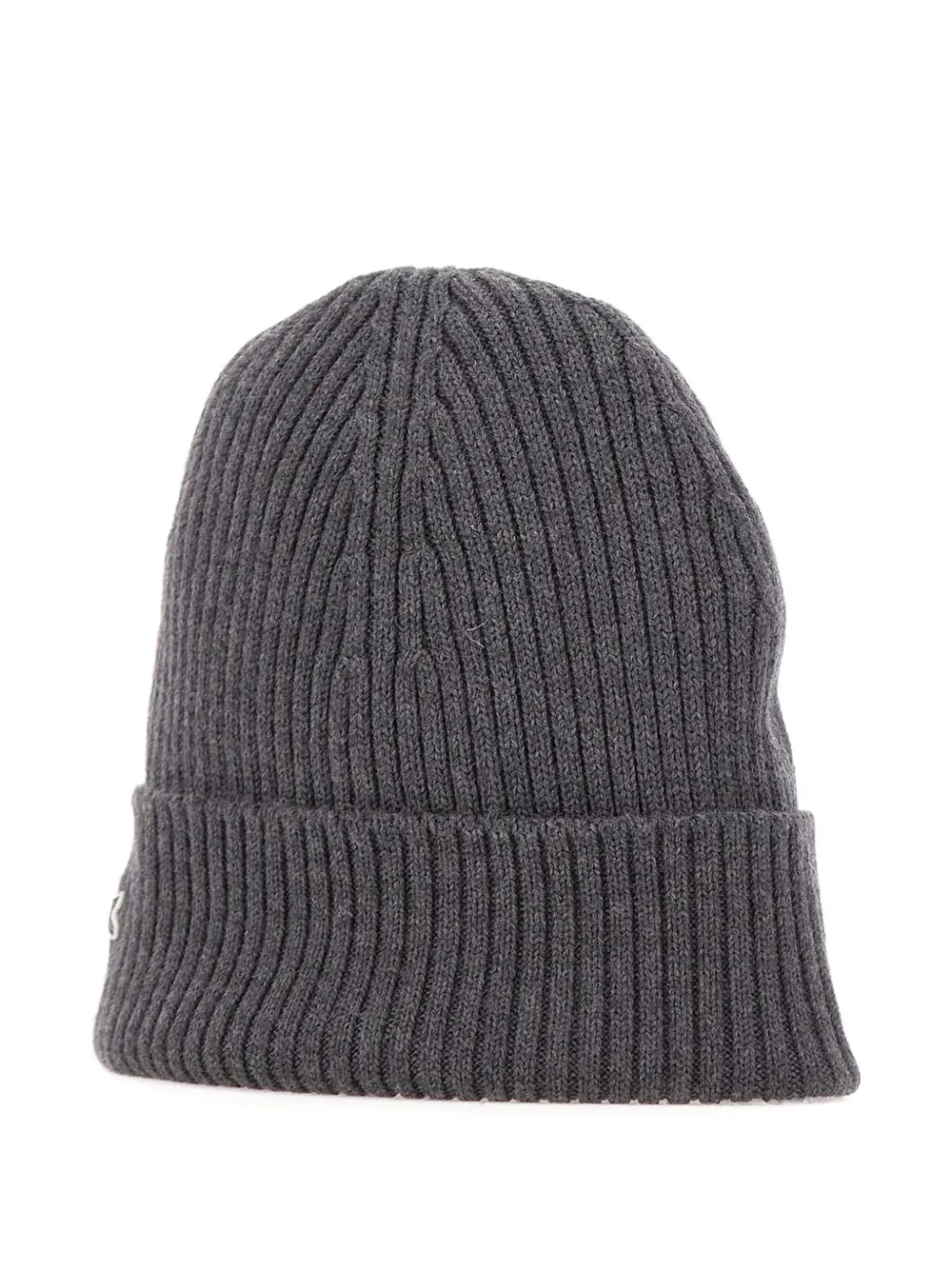 Lacoste Ribbed Logo-patch Beanie In Gray