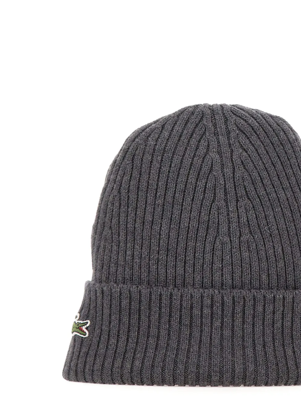 Lacoste Ribbed Logo-patch Beanie In Gray