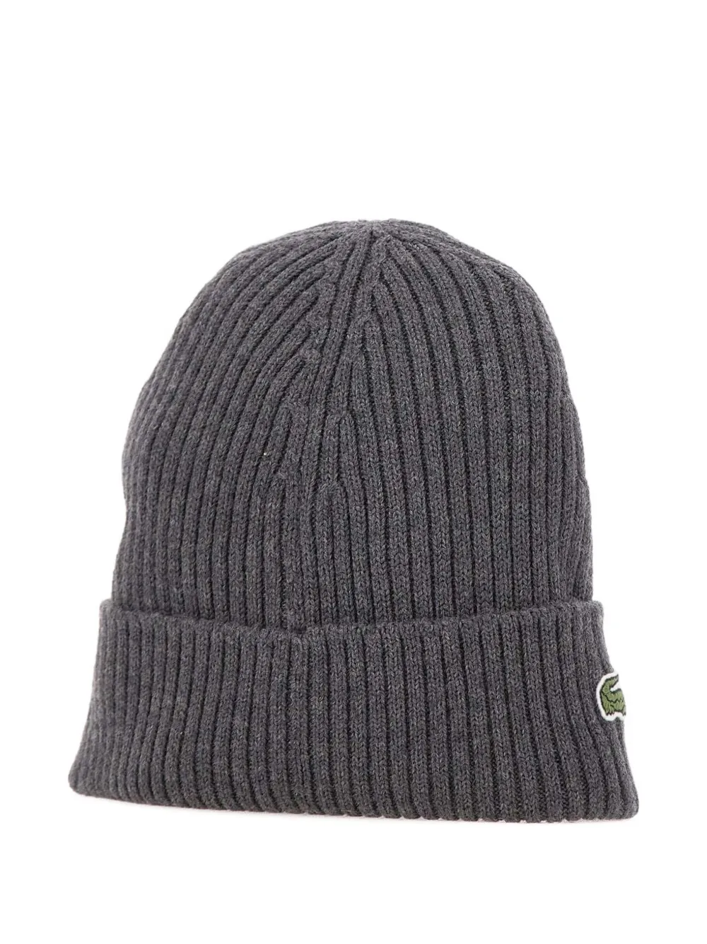 Lacoste Ribbed Logo-patch Beanie In Gray