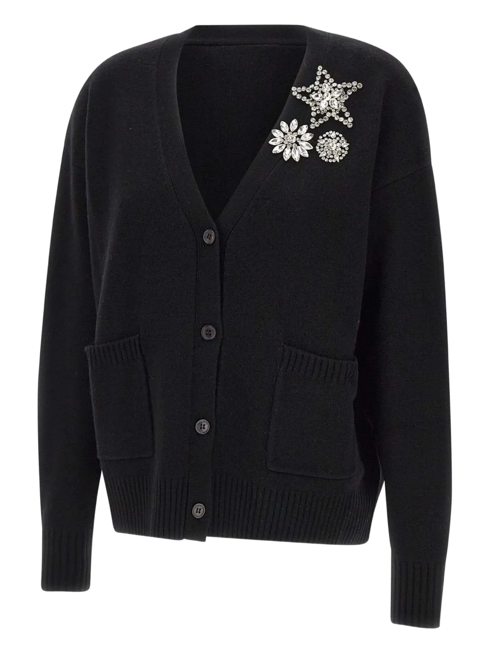 kaos stone-embellished V-neck cardigan - ブラック kaos stone-embellished V-neck cardigan - ブラック