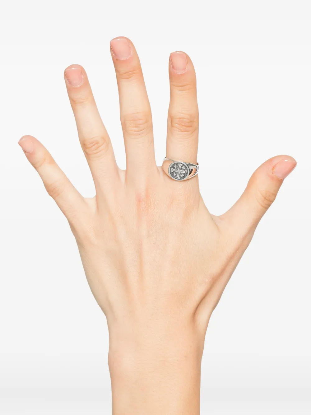  Obsidian Cross-motif Ring - Silver 