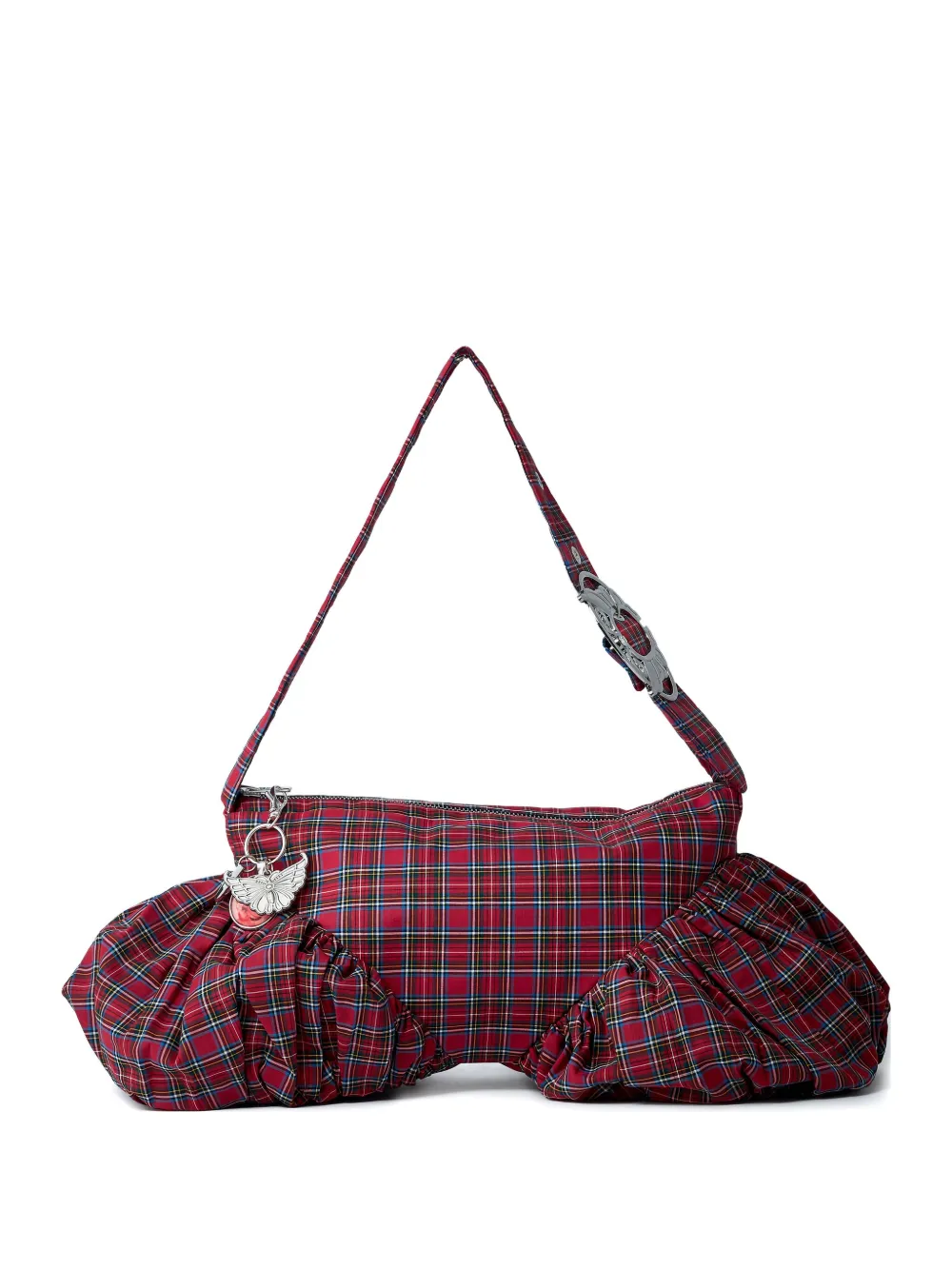 Chopova Lowena Camille Check-weave Pleated Shoulder Bag In Red