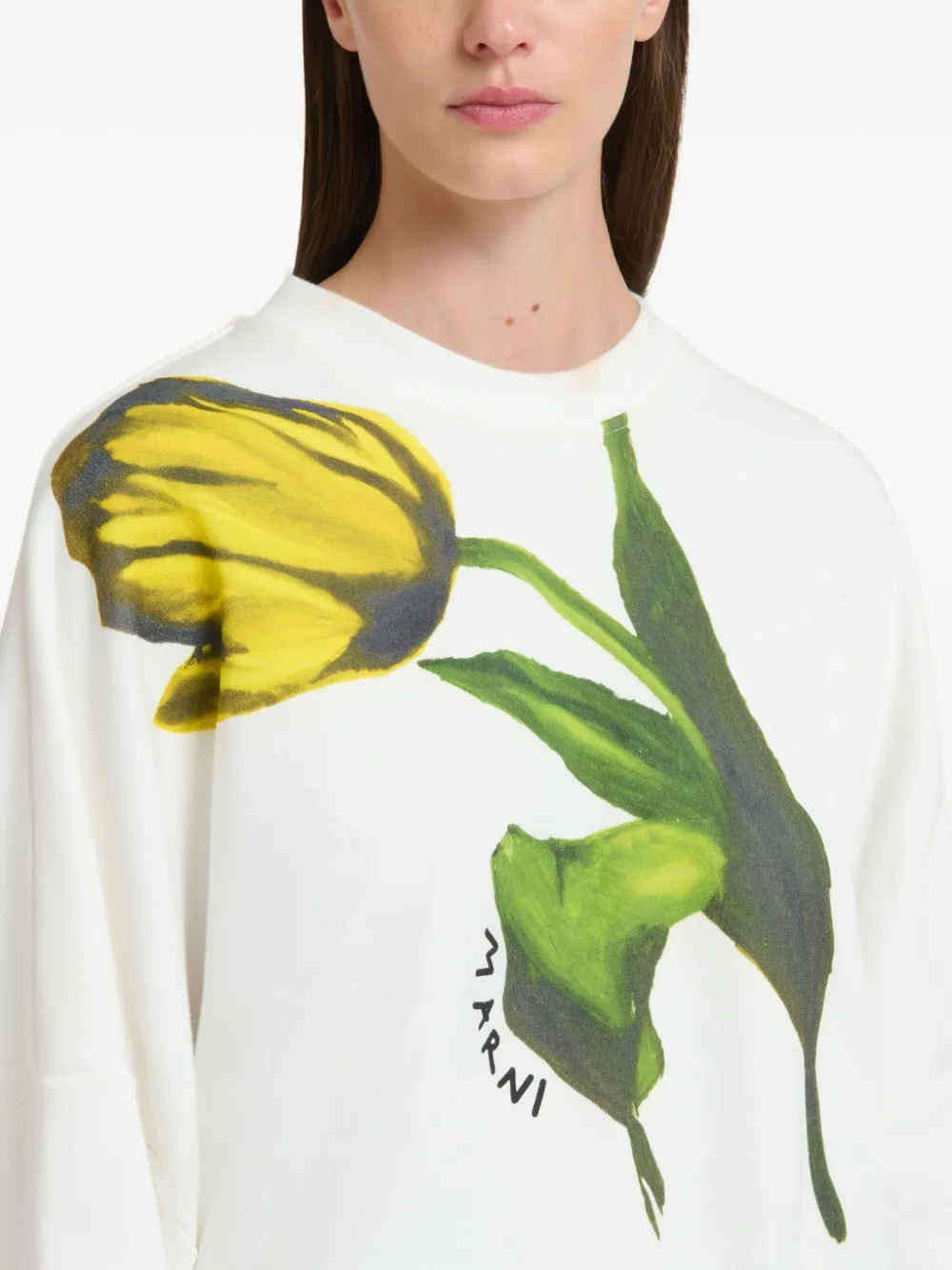 Marni White Cotton Sweatshirt With Tulip Print In White