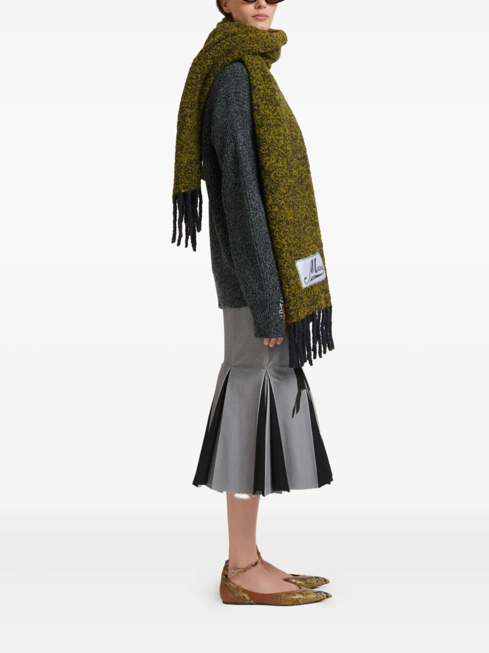 Marni Fringed Scarf In Green