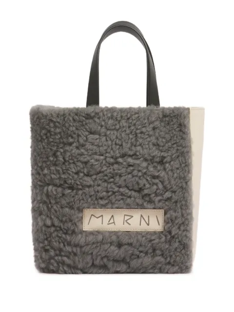 Marni shearling grained leather tote bag