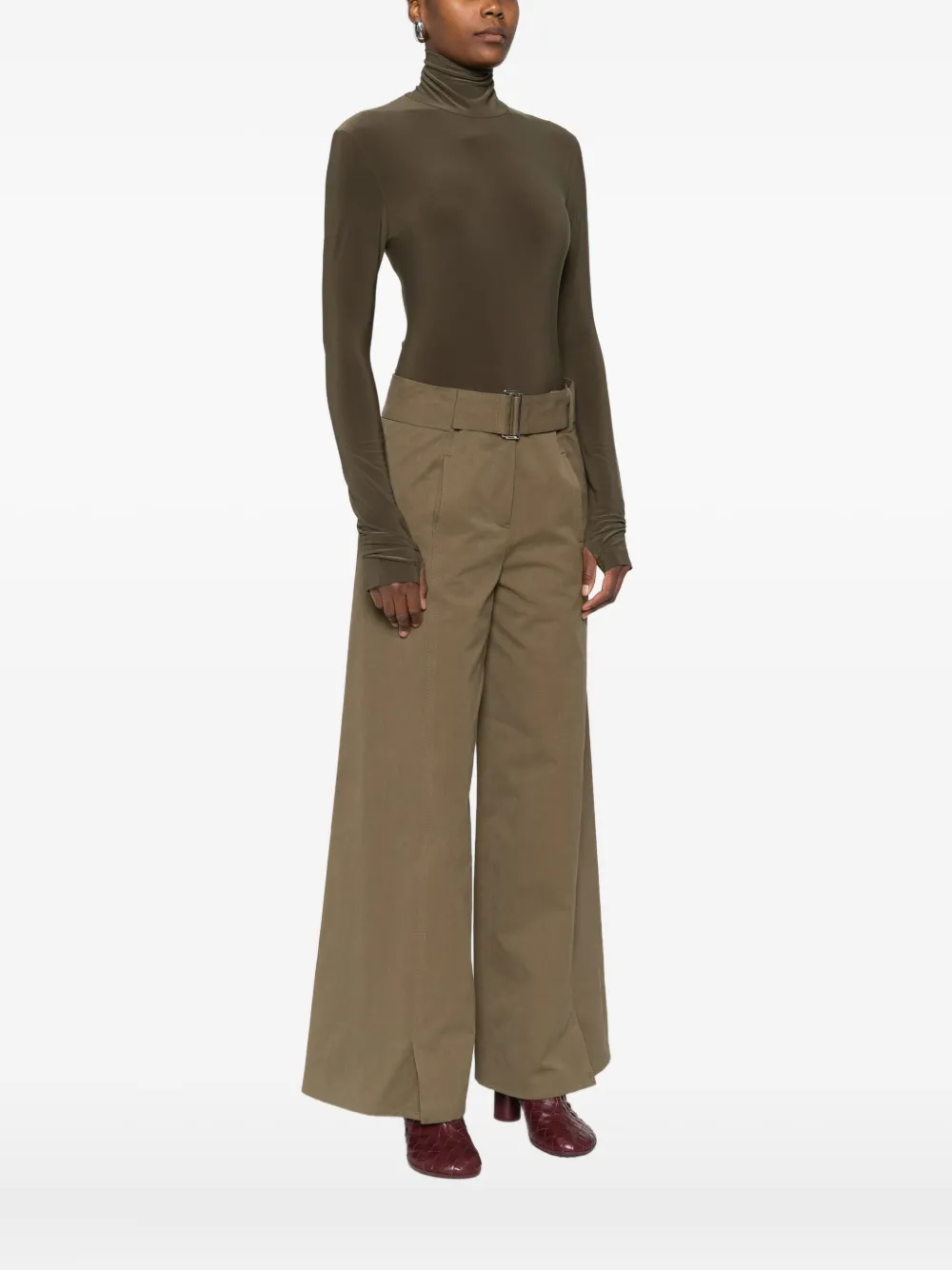 Norma Kamali Long-sleeve High-neck Bodysuit In Green