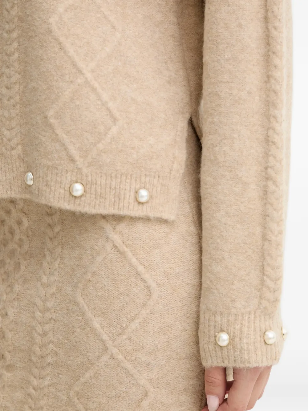 TWINSET Kabelgebreide trui verfraaid met parels Beige