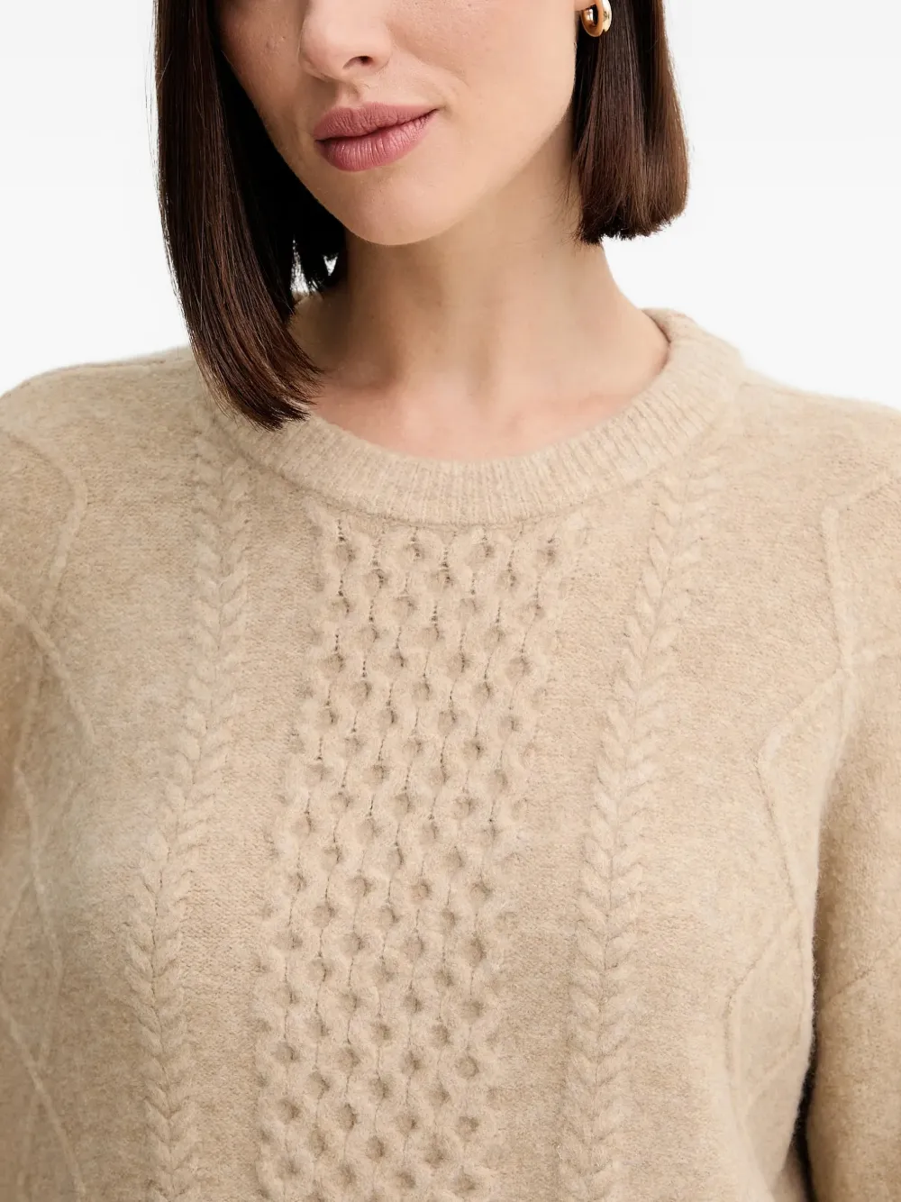 TWINSET Kabelgebreide trui verfraaid met parels Beige