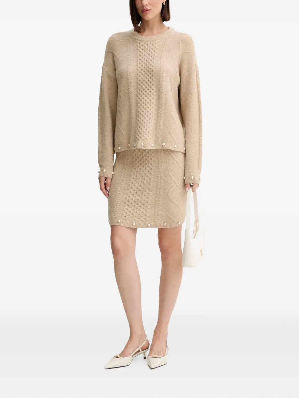 TWINSET Kabelgebreide trui verfraaid met parels Beige