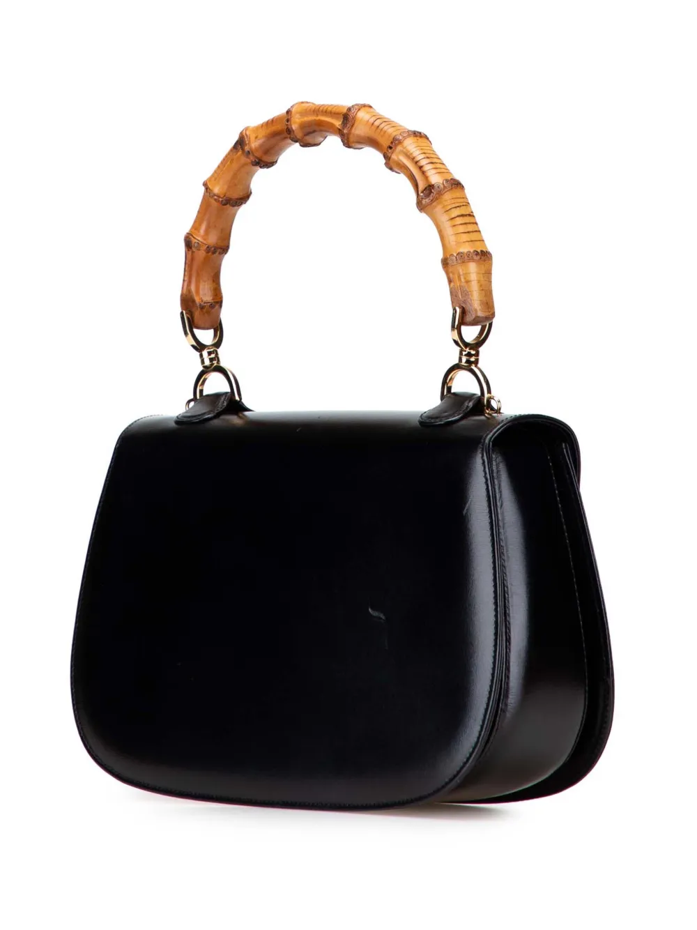 Pre-owned Gucci 20th Century Calfskin Bamboo Night Satchel In Black