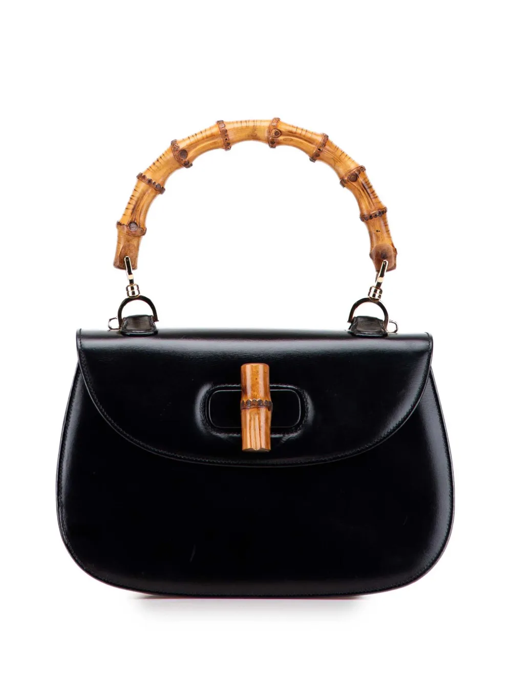 Pre-owned Gucci 20th Century Calfskin Bamboo Night Satchel In Black