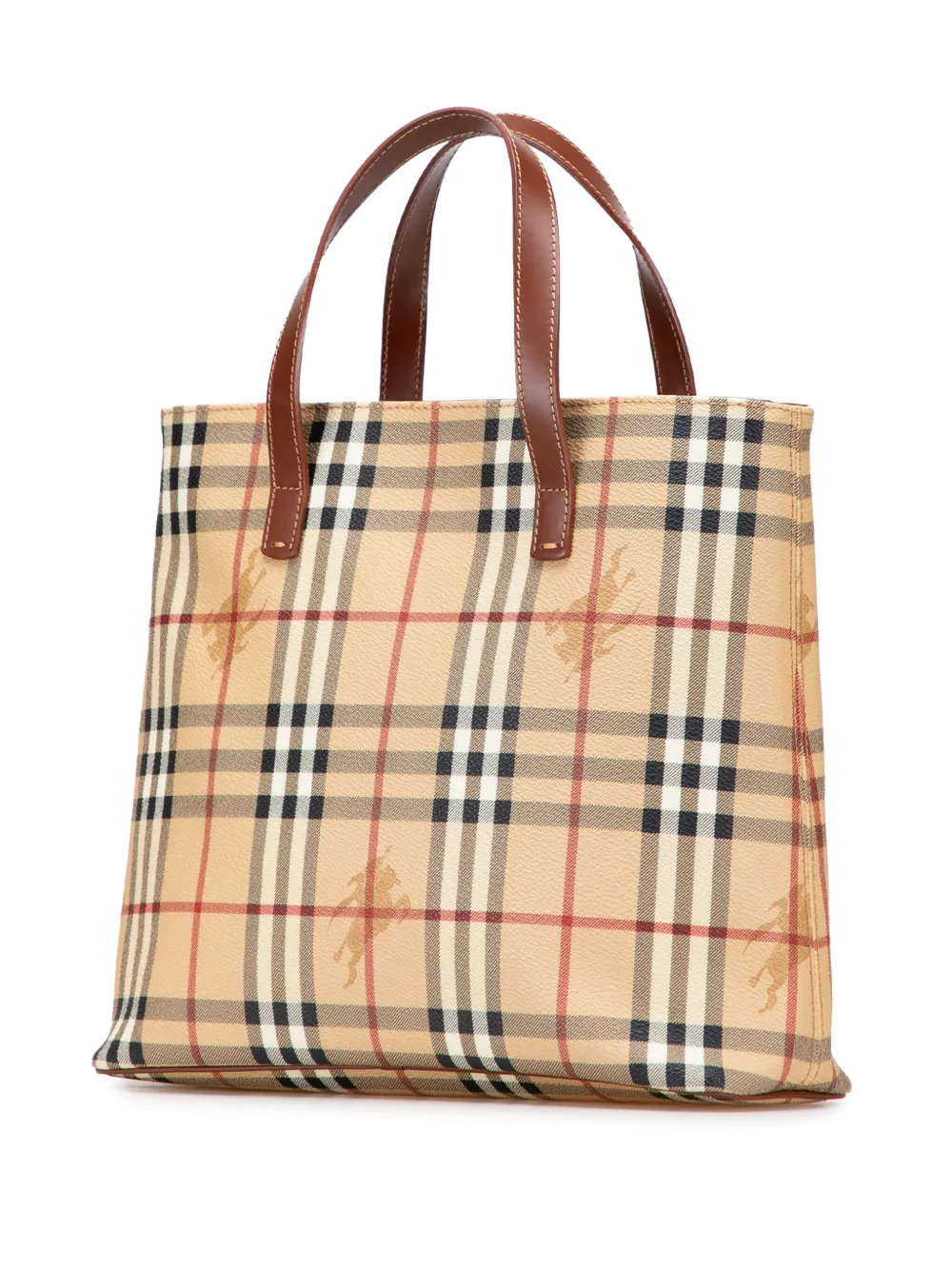 Pre-owned Burberry 2000-2017 Haymarket Check Coated Canvas Tote Bag In Brown